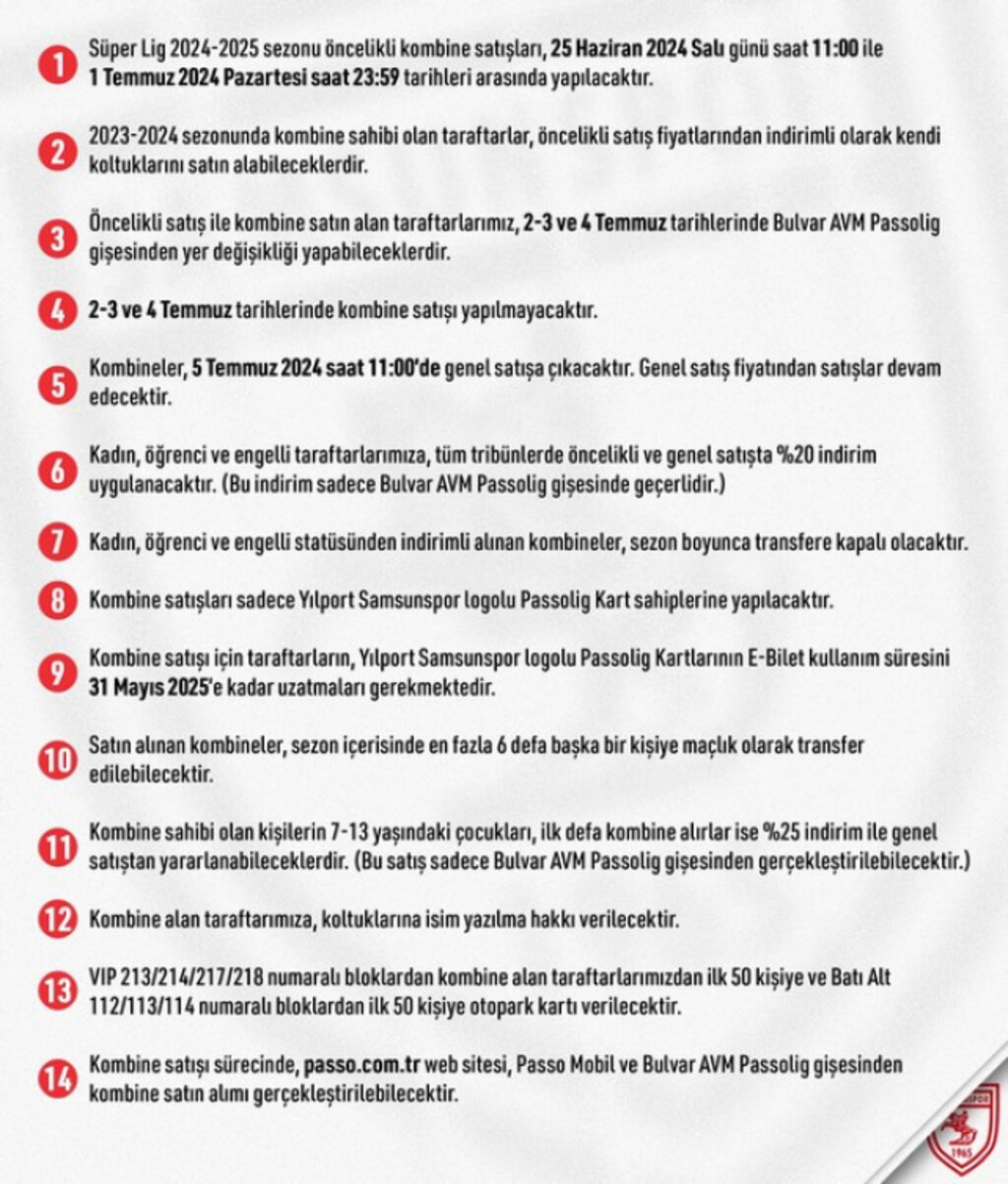 Samsunspor'da Yeni Sezonun Kombine ve Bilet Fiyatları Açıklandı!