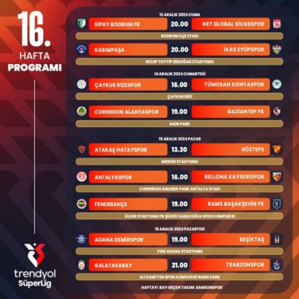 Samsunspor’un 11 Haftalık Maç Programı Açıklandı!