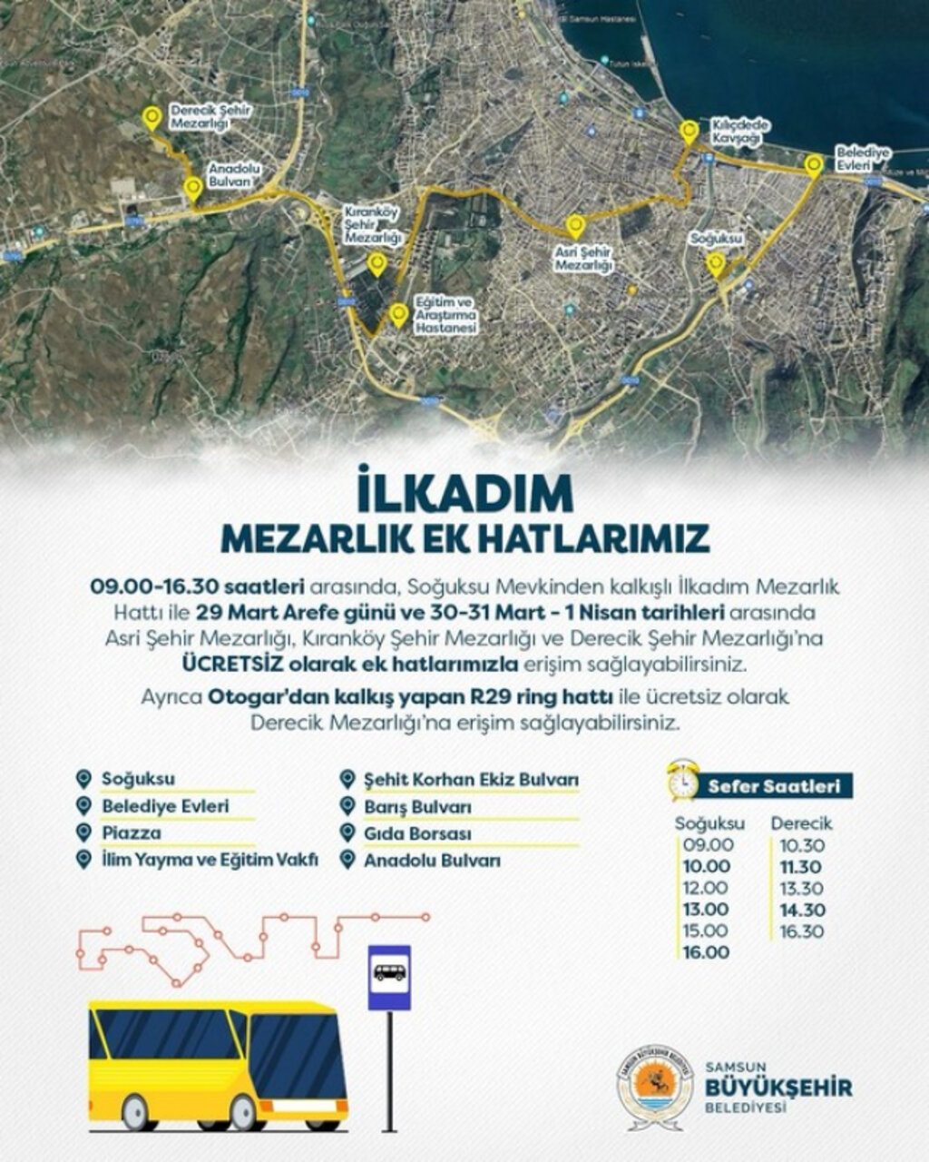 Samsun Büyükşehir’den Arefe Günü Ve Bayramda Ücretsiz Ulaşım Desteği!