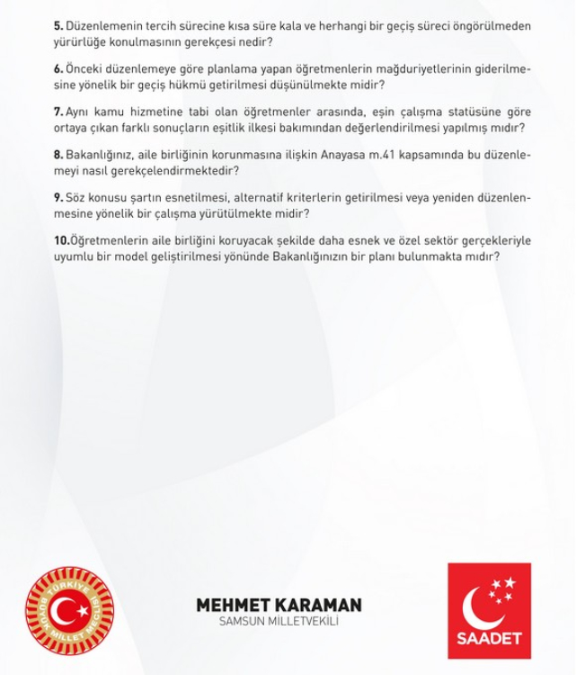 Karaman’dan Öğretmenlerin Eş Durumu Atamalarına İlişkin Soru Önergesi!